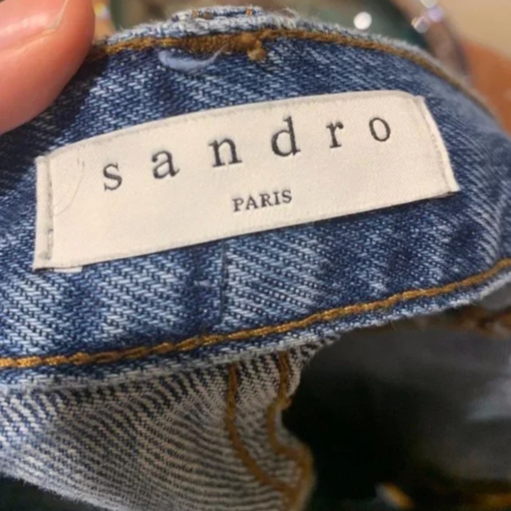 Blue Sandro Raw Edge Patchwork Slim High Rise Denim Jeans [Small] - Picture 8 of 9
